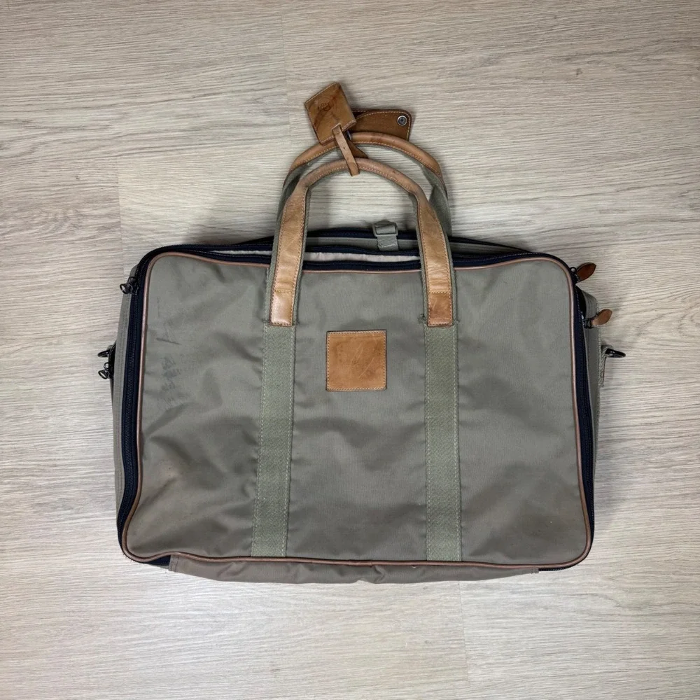 Christian Dior Vintage Canvas Leather Briefcase Olive Green Tan Laptop Bag 22in